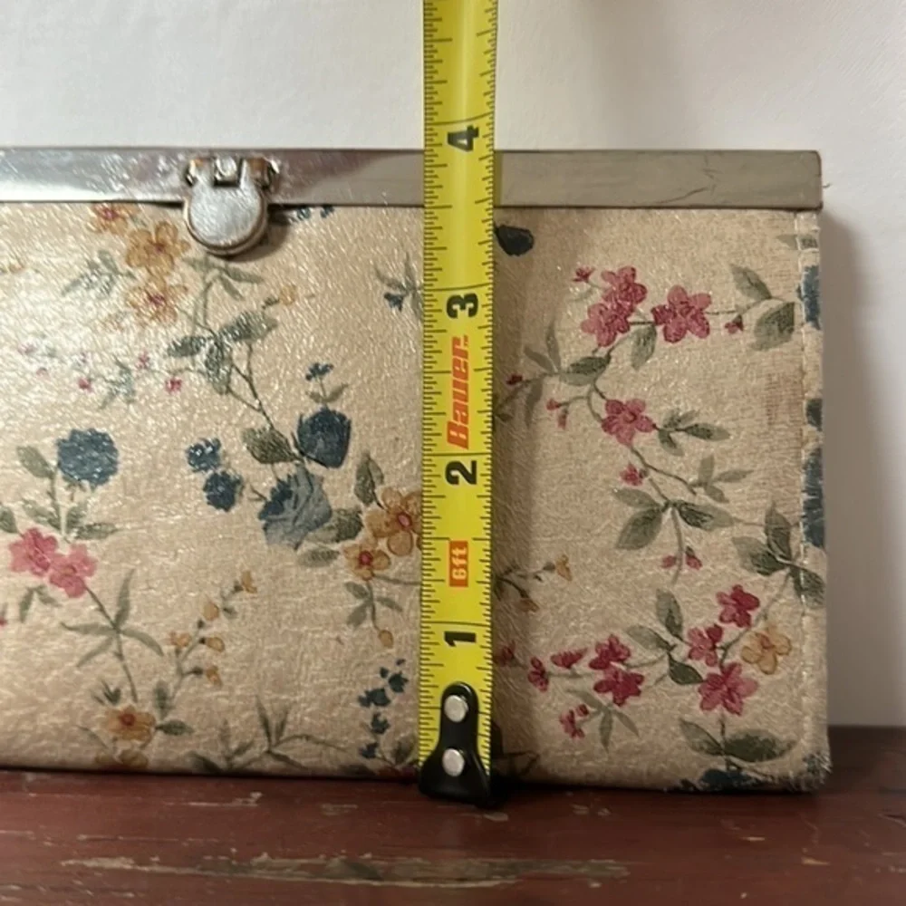 Floral leather wallet with antique blue pink & yellow floral design beige (734)‎